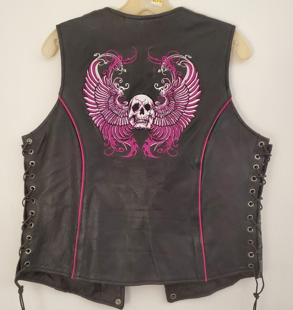 Womens Xelement leather embeoided biker vest sz. L
